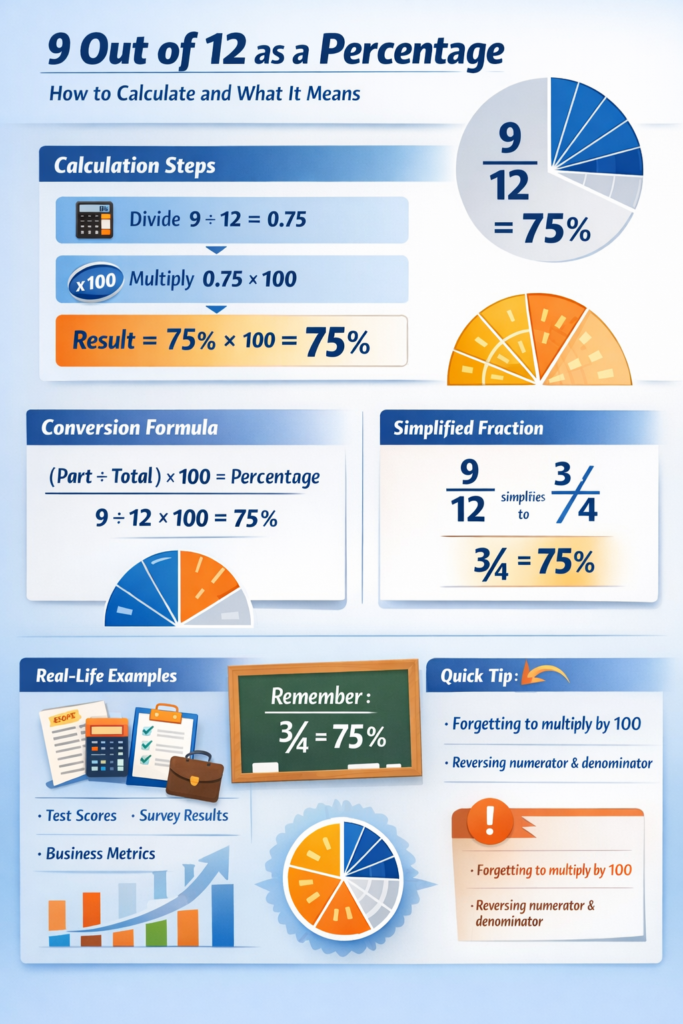 9 Out of 12 as a Percentage: Complete Calculation Guide, Formula, and Real-Life Examples